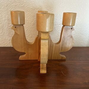 Vintage Wooden Sandinavian Bird Candelabra 4 Arm Candlestick Holder